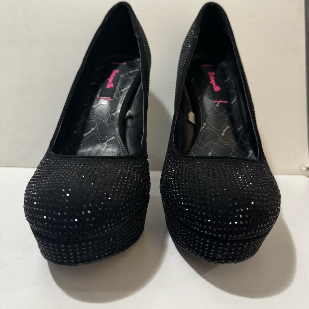 Betseyville Bermuda Platform Pumps Heels Black Bling